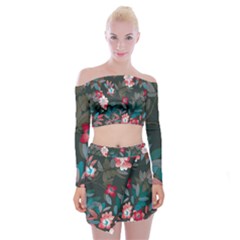 Floral Pattern Background Art Off Shoulder Top With Mini Skirt Set by Pakrebo