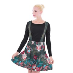 Floral Pattern Background Art Suspender Skater Skirt by Pakrebo