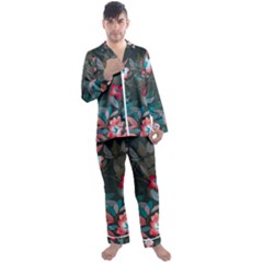 Floral Pattern Background Art Men s Satin Pajamas Long Pants Set