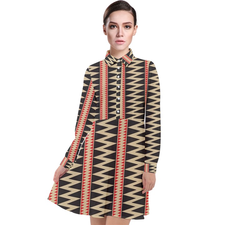 Zigzag Tribal Ethnic Background Long Sleeve Chiffon Shirt Dress