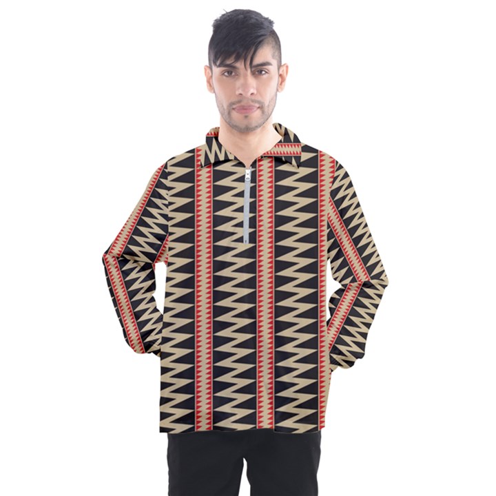 Zigzag Tribal Ethnic Background Men s Half Zip Pullover