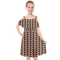 Zigzag Tribal Ethnic Background Kids  Cut Out Shoulders Chiffon Dress