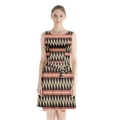 Zigzag Ethnic Pattern Background Sleeveless Waist Tie Chiffon Dress by Pakrebo