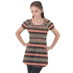 Zigzag Ethnic Pattern Background Puff Sleeve Tunic Top by Pakrebo