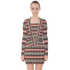 Zigzag Ethnic Pattern Background V-neck Bodycon Long Sleeve Dress by Pakrebo