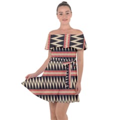 Zigzag Ethnic Pattern Background Off Shoulder Velour Dress by Pakrebo