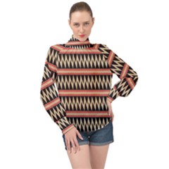 Zigzag Ethnic Pattern Background High Neck Long Sleeve Chiffon Top