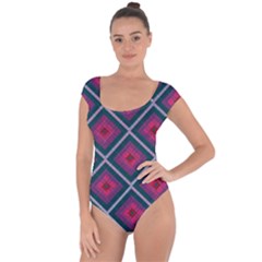 Purple Textile And Fabric Pattern Short Sleeve Leotard 