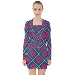 Purple Textile And Fabric Pattern V-neck Bodycon Long Sleeve Dress by Pakrebo