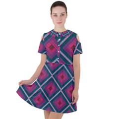 Purple Textile And Fabric Pattern Short Sleeve Shoulder Cut Out Dress  by Pakrebo