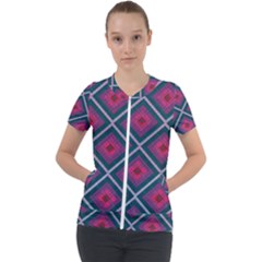 Purple Textile And Fabric Pattern Short Sleeve Zip Up Jacket