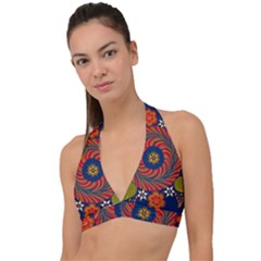 Hungarian Mandala Flower Halter Plunge Bikini Top by Pakrebo