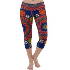 Hungarian Mandala Flower Capri Yoga Leggings by Pakrebo