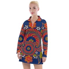 Hungarian Mandala Flower Women s Long Sleeve Casual Dress