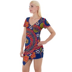 Hungarian Mandala Flower Short Sleeve Asymmetric Mini Dress by Pakrebo