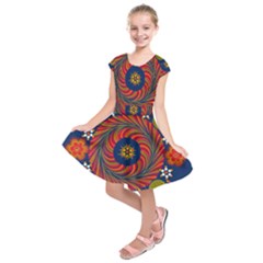 Hungarian Mandala Flower Kids  Short Sleeve Dress by Pakrebo