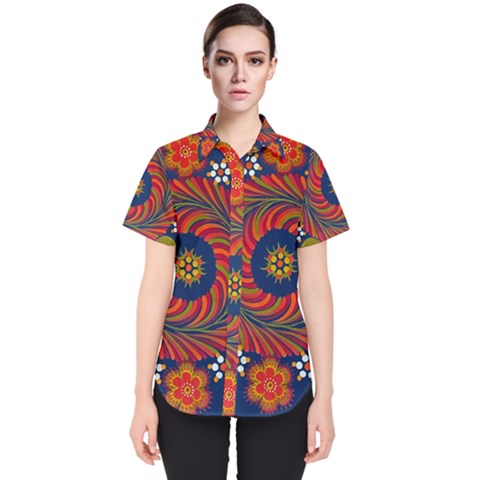 Hungarian Mandala Flower Women s Short Sleeve Shirt by Pakrebo