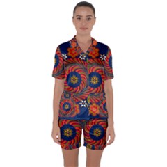 Hungarian Mandala Flower Satin Short Sleeve Pyjamas Set by Pakrebo