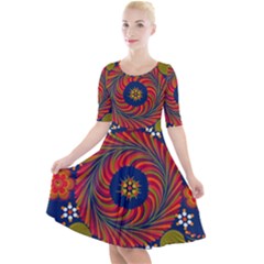 Hungarian Mandala Flower Quarter Sleeve A-line Dress by Pakrebo