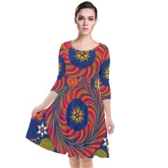 Hungarian Mandala Flower Quarter Sleeve Waist Band Dress by Pakrebo