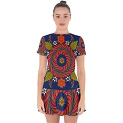 Hungarian Mandala Flower Drop Hem Mini Chiffon Dress