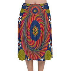 Hungarian Mandala Flower Velvet Flared Midi Skirt by Pakrebo