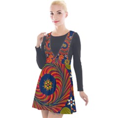 Hungarian Mandala Flower Plunge Pinafore Velour Dress