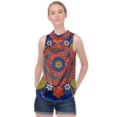 Hungarian Mandala Flower High Neck Satin Top