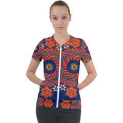 Hungarian Mandala Flower Short Sleeve Zip Up Jacket