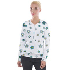 Floral Pattern Seamless Endless Velour Zip Up Jacket