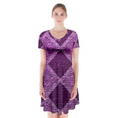 Purple Pattern Short Sleeve V-neck Flare Dress