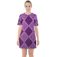 Purple Pattern Sixties Short Sleeve Mini Dress by Pakrebo