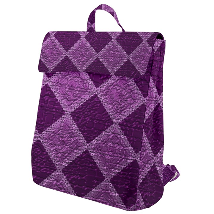 Purple Pattern Flap Top Backpack