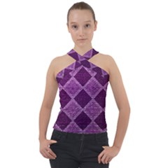 Purple Pattern Cross Neck Velour Top