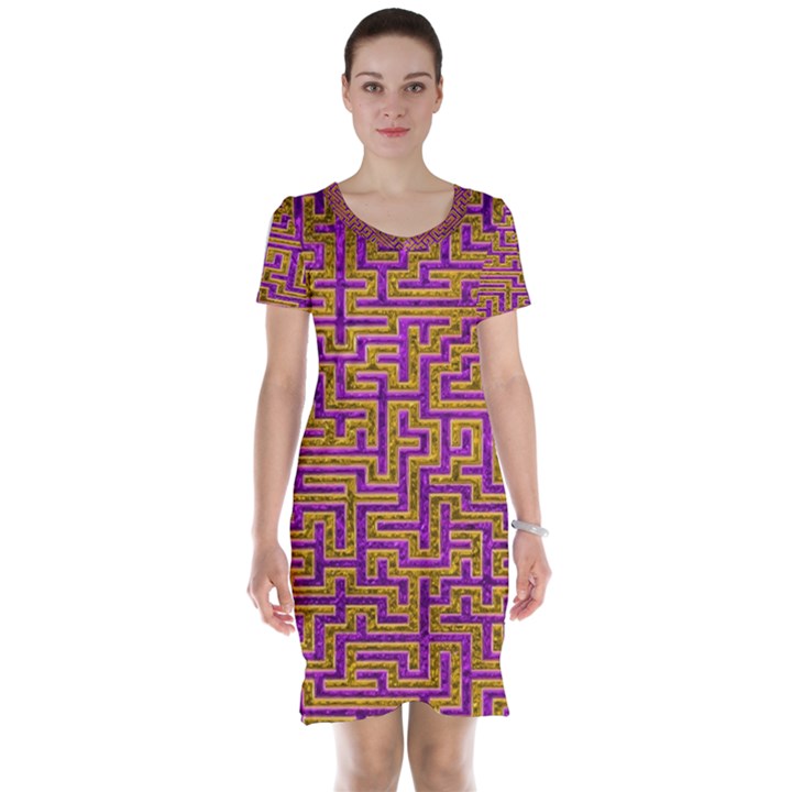 Gold Purple Abstract Background Short Sleeve Nightdress