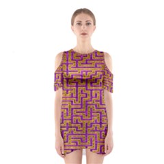 Gold Purple Abstract Background Shoulder Cutout One Piece Dress by Pakrebo