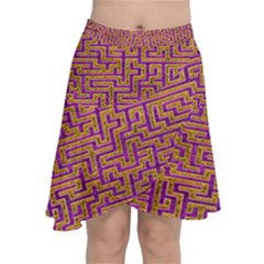 Gold Purple Abstract Background Chiffon Wrap Front Skirt by Pakrebo