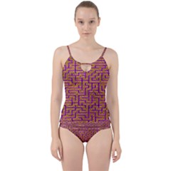 Gold Purple Abstract Background Cut Out Top Tankini Set by Pakrebo