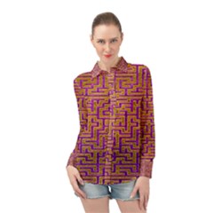 Gold Purple Abstract Background Long Sleeve Chiffon Shirt