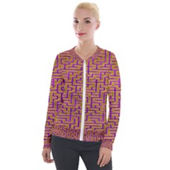 Gold Purple Abstract Background Velour Zip Up Jacket by Pakrebo