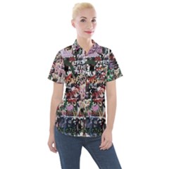 Graffiti Wall Background Women s Short Sleeve Pocket Shirt