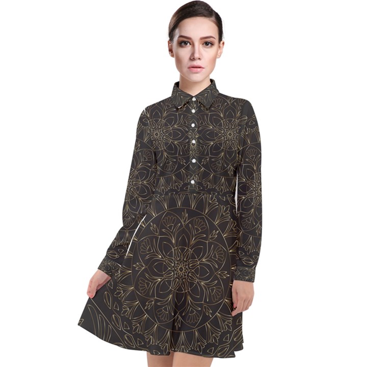 Floral Flowers Flourish Decorative Long Sleeve Chiffon Shirt Dress