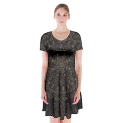 Floral Flowers Flourish Decorative Short Sleeve V-neck Flare Dress