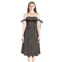 Floral Flowers Flourish Decorative Shoulder Tie Bardot Midi Dress by Pakrebo