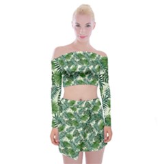 Leaves Tropical Wallpaper Foliage Off Shoulder Top with Mini Skirt Set