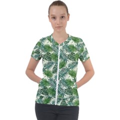 Leaves Tropical Wallpaper Foliage Short Sleeve Zip Up Jacket