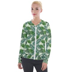 Leaves Tropical Wallpaper Foliage Velour Zip Up Jacket