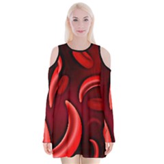 Cells All Over  Velvet Long Sleeve Shoulder Cutout Dress by shawnstestimony