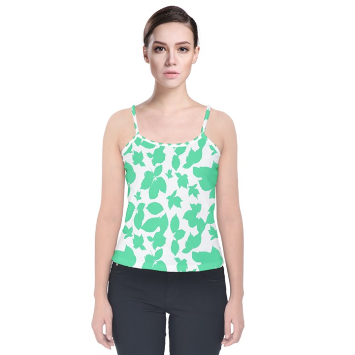 Botanical Motif Print Pattern Velvet Spaghetti Strap Top