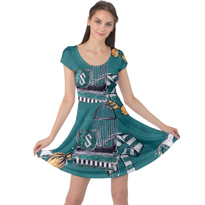 Slytherin Pattern Cap Sleeve Dress